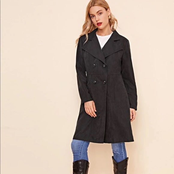 Classic black trenchcoat midi jacket fall preppy - Picture 4 of 5